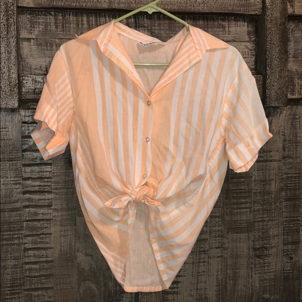 stripped peach button-down